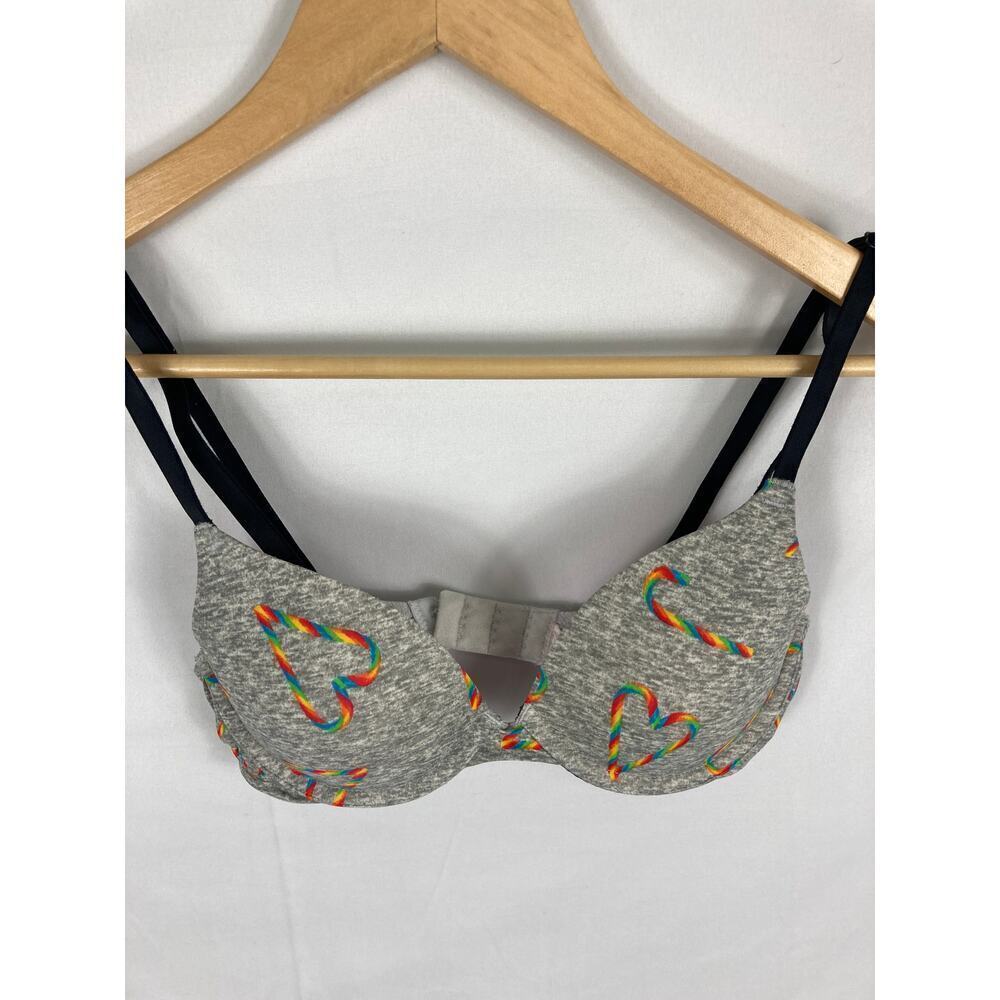 VS Pink Rainbow Candy Cane Grey Bra Size XS